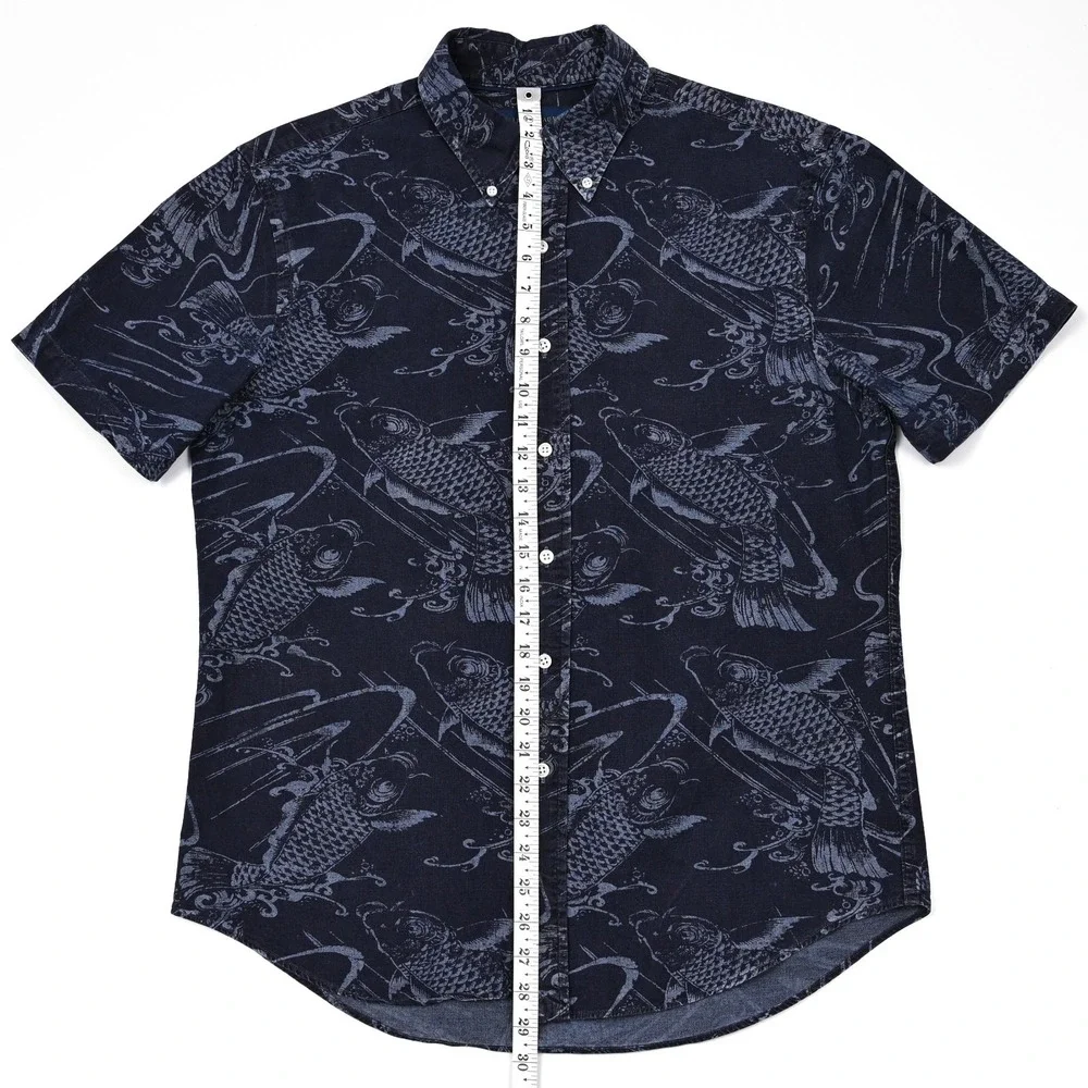 Polo Ralph Lauren‎ Slim Fit Button Up Shirt Men's L Blue Koi Fish All Over Print
